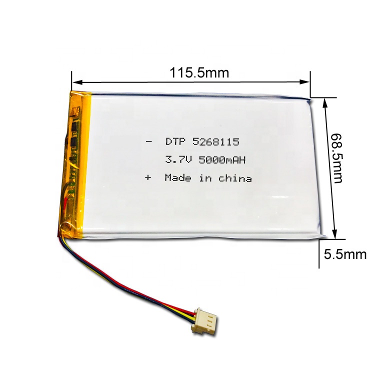 Custom Lipo Polymer Battery DTP5268115 5000mAh Pouch Li-polyer Lithium Batteries For GPS Systems
