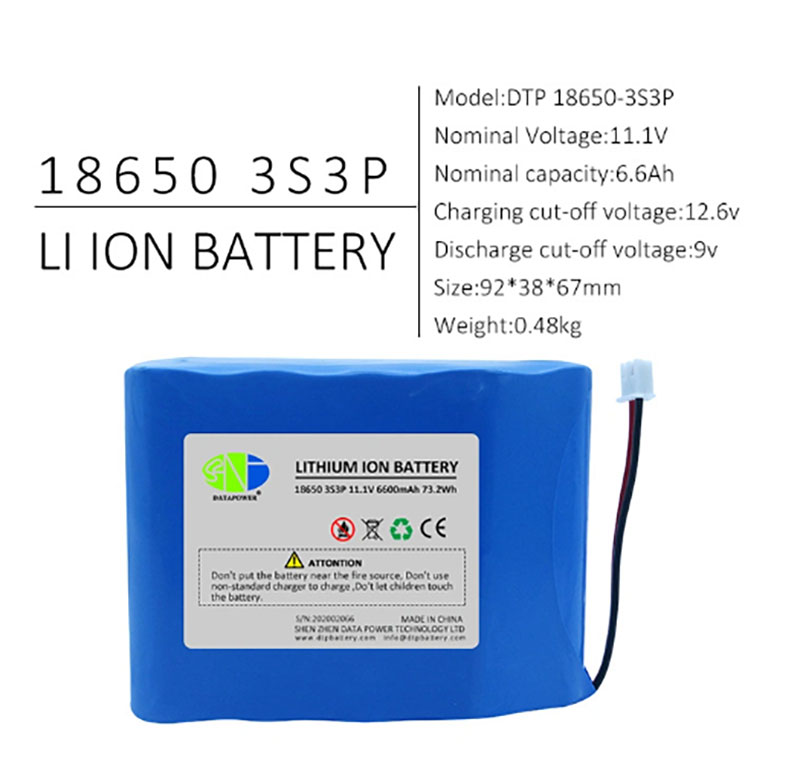 11.1 Volt 18650 6600mAh Li Ion Batteries Packs 11.1 v Rechargeable Lithium Ion Battery Pack