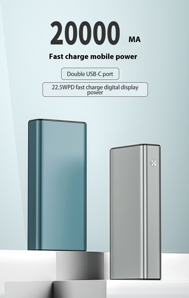 20000mAh 22.5W Aluminum Alloy PD Power Bank Fast Charging Digital Display Mobile Powerbanks Supply